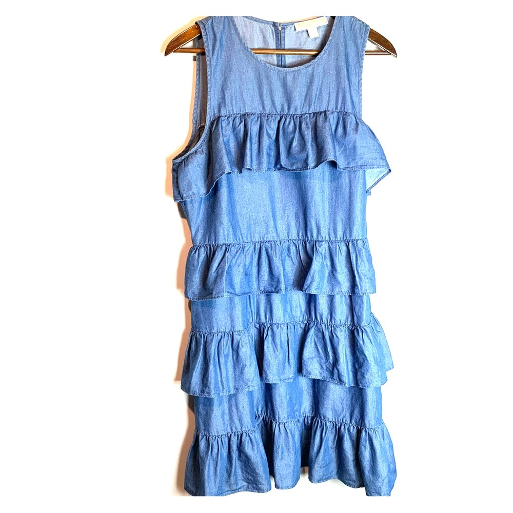 Michael Kors blue denim like ruffle dress size L